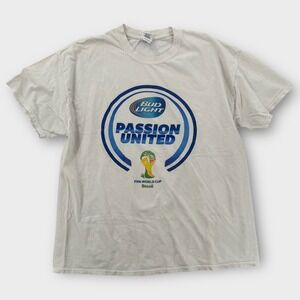 FIFA WORLD CUP 2014 Shirt Mens XL Soccer Bud Light Budweiser‎ Beer Promo White